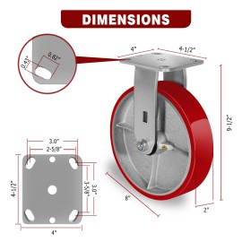 Syrantion 8 Inch Caster Wheels Heavy Duty,Capacity 1500-6000LB - 2 Swivel & 2 Rigid