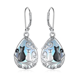 Moonstone Earrings 925 Sterling Silver HIighland Cow/Black Cat/Hummingbird/Rose/Four Leaf Clover Earrings Leverback Earrings Moonstone Jewelry Gifts for Women, Sterling Silver, Moonstone