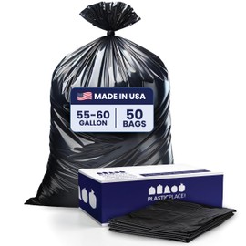 Plasticplace Contractor Trash Bags 55-60 Gallon, 3.0 Mil, Black Heavy Duty Garbage Bag, 38” X 58” (50Count)