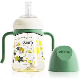 Oberni Sippy Cup, PPSU Baby Water Bottle, Toddler Straw Cup with Leakproof Spout for 6+ Months, Green/240ml/8oz/1Pack