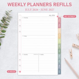 2026-2027 Weekly & Monthly Planner Refill for 6 Hole, 5.5"x8.5"