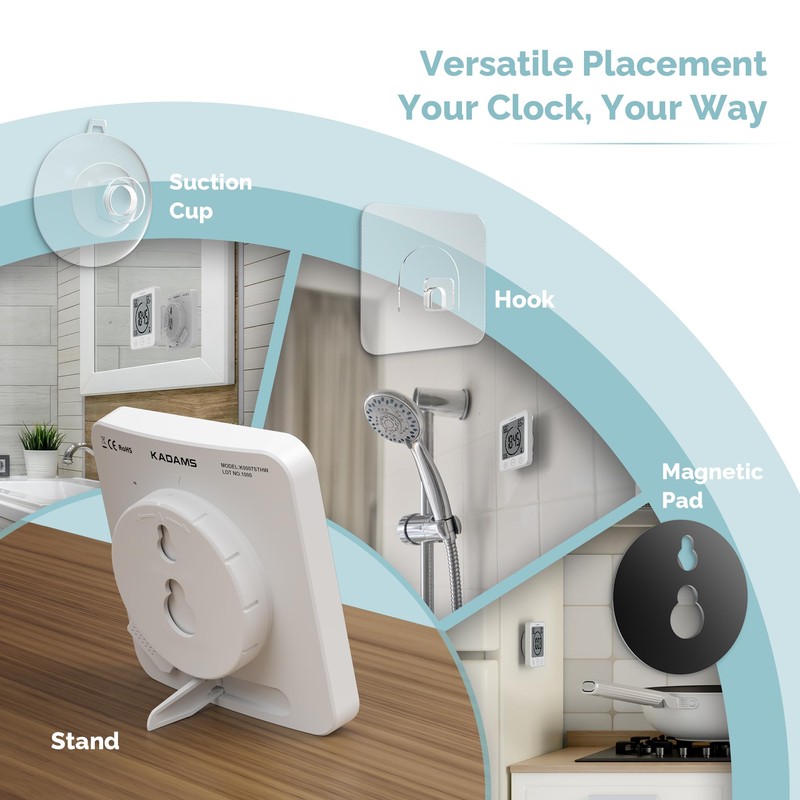 KADAMS Shower Clock Waterproof Bathroom Timer – Digital Wall Clock