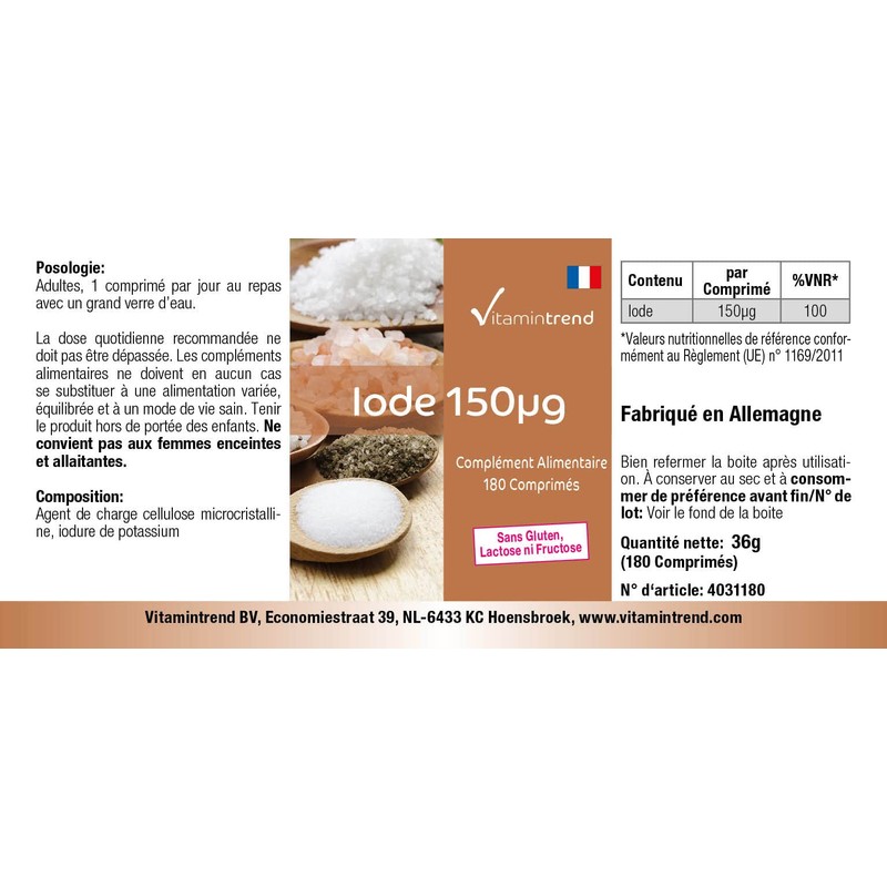 Iodine Tablets 150 mcg 180 Tablets For 6 Months Vegan
