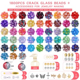 Wutubug 1800PCS 8mm 48 Colors Crackle Glass Beads Bracelet Making Kit, 2 Boxes Crystal Glass Beads for Jewelry Making, Round Beads for Bracelets