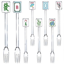 8 Pcs Mahjong Gifts Cocktail Picks Artistic Style, Acrylic Food Forks, 6.3"