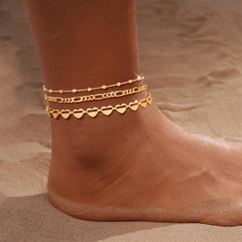 AGWOLF Gold Ankle Bracelets for Women,14K Gold Anklets Waterproof Layered lightweight Cuban Link Paperclip Beaded Figaro Link Chain Beach Stackable Anklet Layered Anklet Bracelets Jewelry Gift for Women