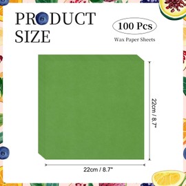 sourcing map 100 Pcs Wax Paper Sheets for Food, 8.7 x 8.7 Inch Greaseproof Wrapping Paper Sheets, Square Food Basket Liners for Sandwich Hamburger Bread, Green