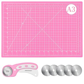 AMASEWART 45mm Rotary Cutter and Mat Set, Fabric Cutter Wheel and 12x18 Inch Self Healing Sewing Cutting Mat, Fabric Rotary Cutter with 5pcs Rotary Blades for Quilting Patchworking Crafts, Pink