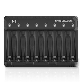 AA AAA Battery Charger, 8 Bay Smart Charger for Ni-MH Ni-CD Rechargeable Batteries, Independent Control Battery Charger with 5V 2A Fast Charging Function and LED Light