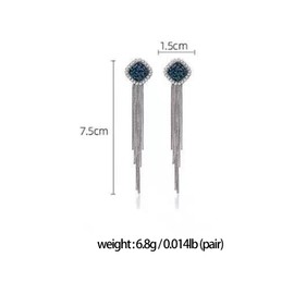 RCHENGYANUIMA - arete largos de diamantes de imitación con borla cuadrada brillante para mujer, joyería de dama de honor, Zinc, No es una piedra preciosa