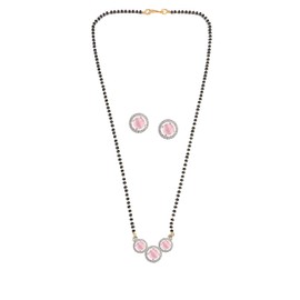 Jewar Mangalsutra With Earrings Ad Cz Multi-Stones Silver Gold Plated Black Crystal Beaded Chain Jewelry For Women, Medium, Crystal, Cubic Zirconia