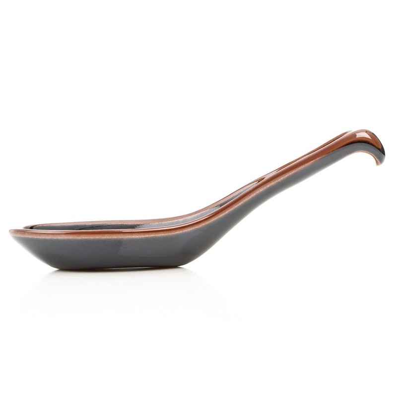 Japanese Black Tenmoku Glazed Ceramic Ramen & Soup Spoon