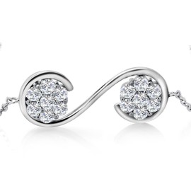 Gem Stone King Keren Hanan Inspired by Music 925 Sterling Silver Musical Ornament Bracelet Set with Created White Sapphires | 34X12MM | 1.82 Cttw | Adjustable to 6-7 Inches