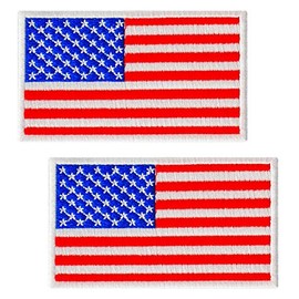 Pack 2 US Flag Embroidered Iron On Patch 3.5x2 Inches USA United States of America Flag Embroidered Iron On Patch Applique American Army Military Uniform Costume White Red Blue