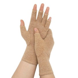 JOMOCARE Compression Arthritis Gloves Compres Arthritis Fingerless Gloves Joint Pain Support Compres Gloves for Women Men (Brown, Large)