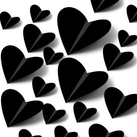 60 Pcs Valentines Day Wall Decorations - 3D Heart Stickers, Waterproof Wall Decals for Home, Bedroom, Wedding, Anniversary, Party, Office, and School Decor (Black)