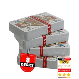 TYA I Playing Cards Card Game Rummy Professional Quality for Rummy, Bridge, Canasta Poker or Skat, 55 Sheets Blue and Red (8 Decks (4 x Red, 4 x Blue)