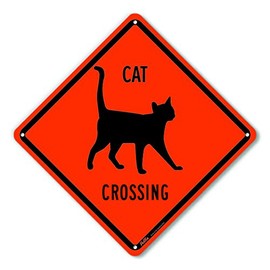 PetKa Signs and Graphics PKAC-0183-NA_ "Cat Crossing" Aluminum Sign, Black Text with Orange Background 10" x 10", Black Text with Orange Background