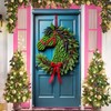 BlissYard Christmas Door Cover Pony Horse Head Wreath Red Bow