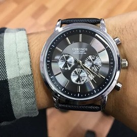 BLACK MAMUT | Reloj de Pulsera para Hombre, Análogo, Exclusivo, Moderno, Casual, Elegante, Formal, Trabajo, Juvenil, con Calendario, Acero Inoxidable, Correa de Vinipiel, Ajustable, Broche Seguridad de Hebilla (Negro)