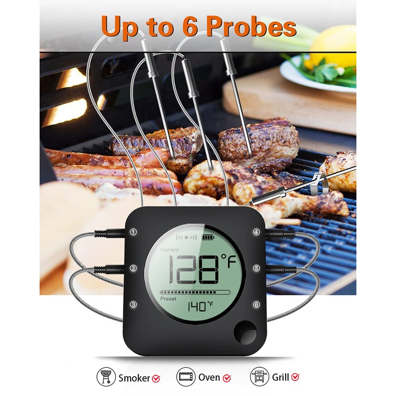 BFOUR Bluetooth Meat Thermometer for Grilling, Wireless BBQ Thermometer with