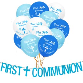 Volsha Blue First Communion Decorations: Boy Pennant & 12 Balloons