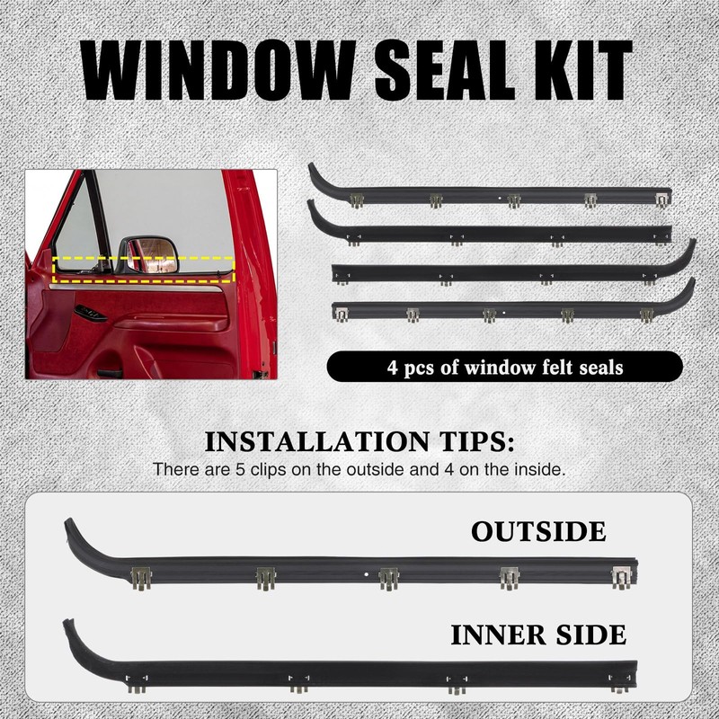 WILLBOND Window Trim Molding Felt Seal Compatible with F150 F250
