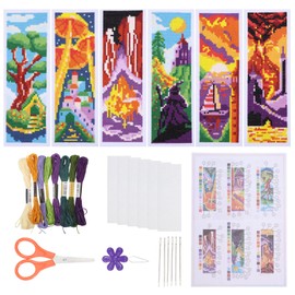 ORIGACH Pack of 6 Bookmarks Cross Stitch Kits, Landscape Castle Beginners, Cross Stitch Set with Instructions Pre-Printed Bookmark Cross Stitch Set for Adults, 20 x 6 cm