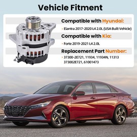 Hodflop 37300-2E721 Alternator Compatible with Hyundai Elantra 2017-2020 L4 2.0L, for Kia Forte 2019-2021 L4 2.0L, 12V 150A 6-Groove Clutch Pulley Clockwise Replace# 61001473