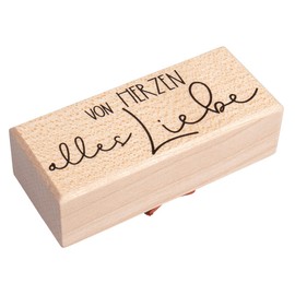 Rayher Wooden Stamp "Von Herzen alles Liebe", 3 x 7 cm, Birthday Stamp, Wooden Stamp for Designing Cards, Envelopes, Gifts, Motif Stamp, Butterer Stamp, 29248000