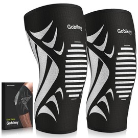 Gobikey Knee Support for Women and Men 2 Pack, Knee Brace Compression Sleeve, Breathable Anti-Slip for Arthritis, Joint Pain, Tendonitis, Meniscus Tear, Ligament Injury, Running (M: 35-41cm)