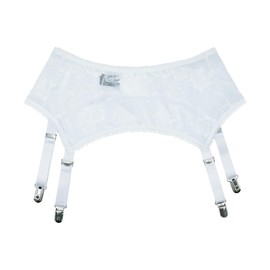 Luxallacki Women's Delicate Floral Lace Suspender Belt with 4 Adjustable Straps & Metal Clips (M,White-Grip Buckle)