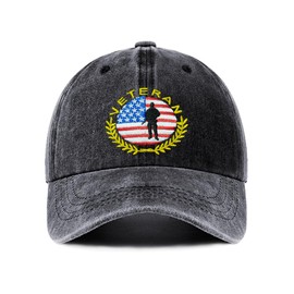 CASROSY USA Flag Veteran Hat for Men,Adjustable Embroidery American Army Veteran Hat - USA Patriotic Military Baseball Cap for Veteran Gift. Light Black