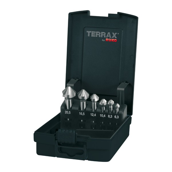 Terrax by Ruko Cone and deburring Countersink Set, DIN 335, Shape C 90° HSS in Plastic Box, 1 Piece, A102152RO