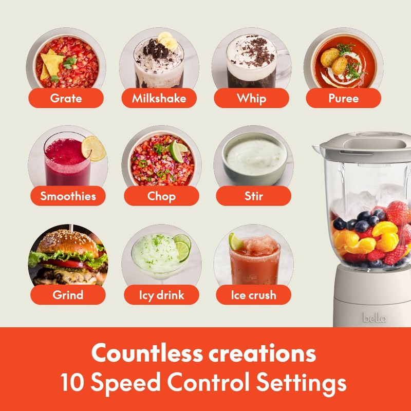 bella 10 Speed Countertop Blender, Juicer & Smoothie Maker, Fits-anywhere™