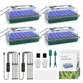 BlumWay Seed Starter Tray with Grow Light,4 Pack 160 Cells Seedling Tray with Humidity Dome/Indoor Grow Kit for Deep-Rooted Seedlings,Adjustable/Timed Light Plant Starter Set