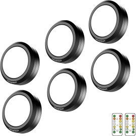 HOLKPOILOT 6 Pack Led Puck Lights With Remote Adjustable Brightness And 3 Color Modes