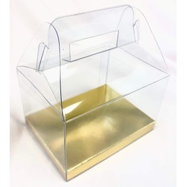 Durapak Supplies 48 PCS 4(W) x3(D) x2.5(H) Gable Handle w/Golden Card Bottom, Clear Plastic PVC Boxes for Party Favor Wedding Favor, retail products packaging and display