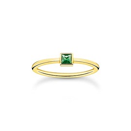 THOMAS SABO TR2395-472-6 Women's Ring with Green Stone Gold 925 Sterling Silver 750 Yellow Gold Plating, Sterling Silver, Glass stone