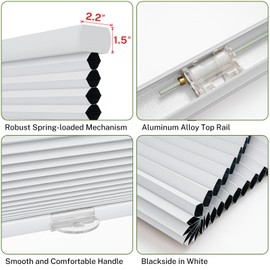 MiLin Cordless Cellular Shades Blackout 1.5" Cellular Blinds for Indoor Window Pull Down Honeycomb Blinds Thermal Insulated Window Shades for Home, Office, Bedroom (Blackout White, 35" W x 64" H)