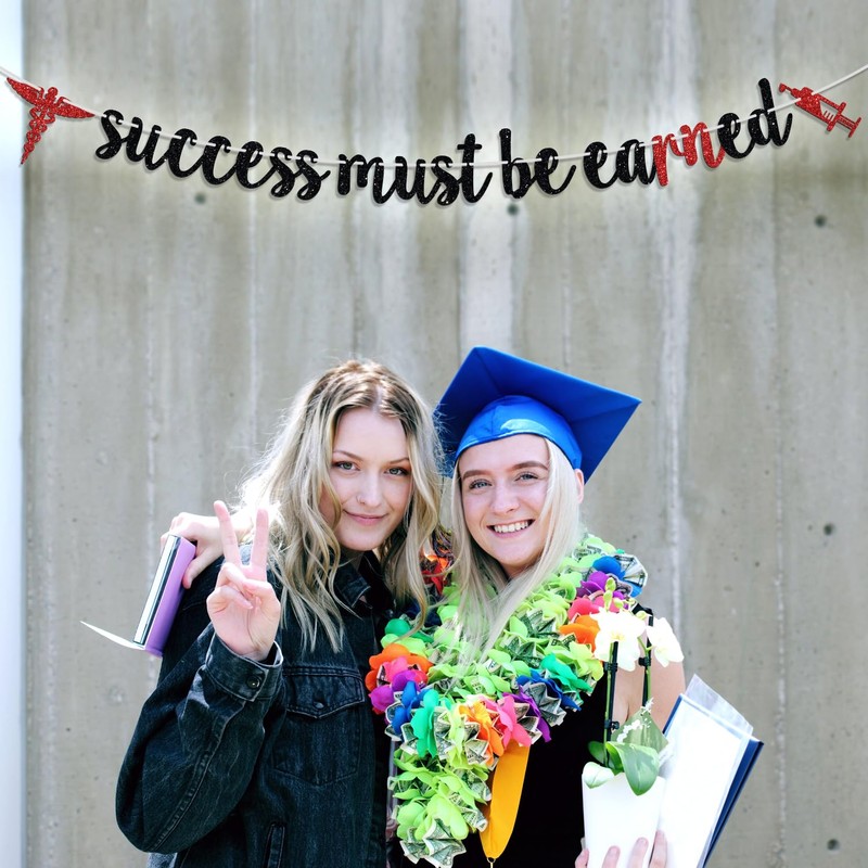 Success Must be Earned Banner, Congrats BSN/RN/LPN, Nurse Grad, Nursing