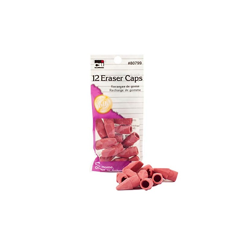 Charles Leonard Pencil Eraser Caps, Pink, 12-Pack (80799)