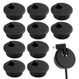 DLPRK Pack of 10 Desk Cable Grommet, Desk Cable Hole Covers, Tidy Office and Home Workplace Cables with 35 mm Hole Saw (Black, 35 mm)