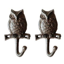 Zorues Rustic Owl-Shaped Decorative Wall Hook Rack Hangers for Hanging Clothes, Coats, Towels, Keys, and Hats, 2-Pack Antique Cast Iron Mounted Wall Hooks