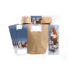 12 Bookmarks + 12 Gift Bags (Natural) + 12 Stickers Horses Party Bag Set Guest Gifts for Children's Birthday Girls Birthday