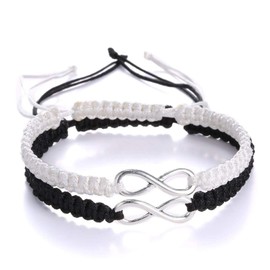 RAMESON 2Pcs Infinity Distance Couple Braided Handcrafted His and Hers Bracelet Adjustable Lovers Bracelet Forever Friend (black+white)