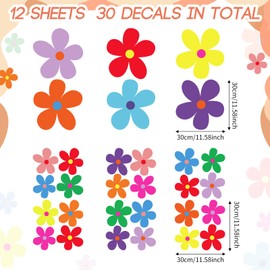 12 Sheets Daisy Wall Decals Flower Wall Stickers Large Daisy Wall Stickers Daisy Decals for Wall Peel and Stick for Nursery Bedroom Living Room Wall Decor(Exquisite Style)