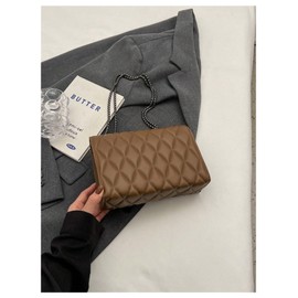 SHENHE Women's Quilted Leather Shoulder Bag Buckled Clutch Purse Small Crossbody Bags with Chain, Coffee Brown, One Size