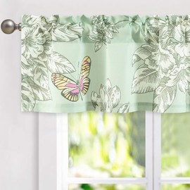 Leeva Flower Pattern Valance Curtain for Windows - Light Filtering Rustic Rod Pocket Drapery, Farmhouse Kitchen & Living Room Decor, 52x12 Inches, 1 Panel