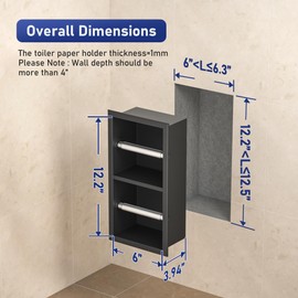 Recessed Toilet Paper Holder, Double Roll Toilet Tissue Holder for Bathroom Remodel, in Wall Toilet Paper Niche Modern Style (Matte Black)